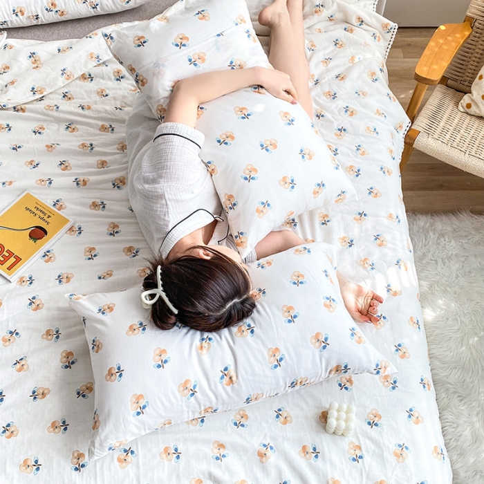 91家纺网 家纺一手货源 找家纺 吾秀家居  2022新款A类全棉有氧双层纱夏被 木棉花