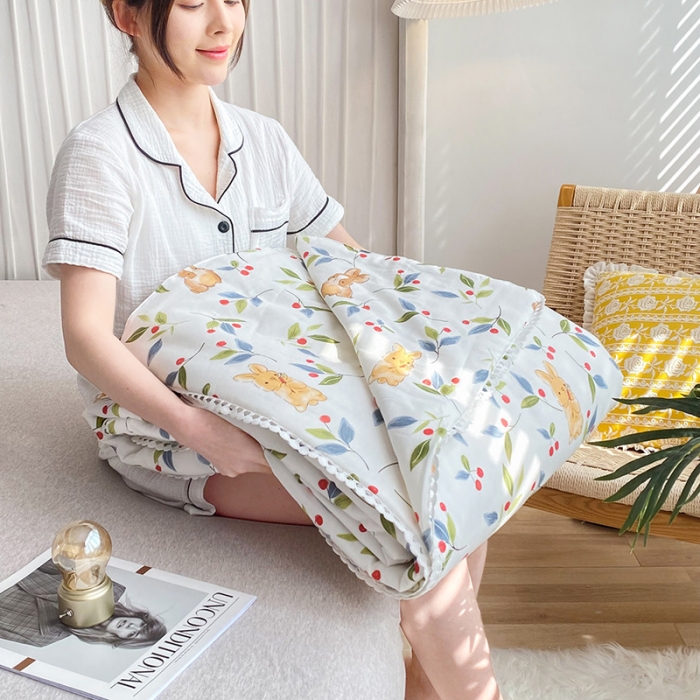 91家纺网 家纺一手货源 找家纺 吾秀家居  2022新款A类全棉有氧双层纱夏被 秋恋