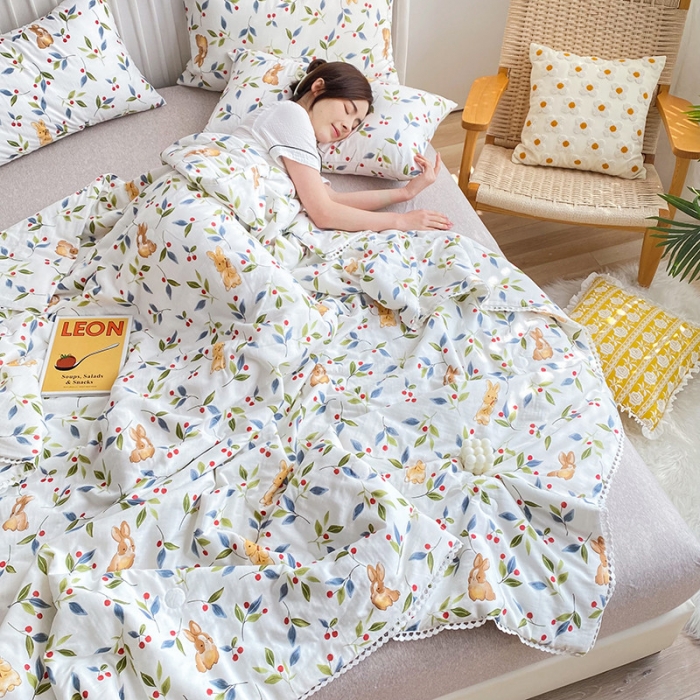 91家纺网 家纺一手货源 找家纺 吾秀家居  2022新款A类全棉有氧双层纱夏被 秋恋