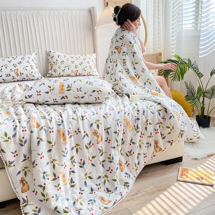 91家纺网 家纺一手货源 找家纺 吾秀家居  2022新款A类全棉有氧双层纱夏被 秋恋