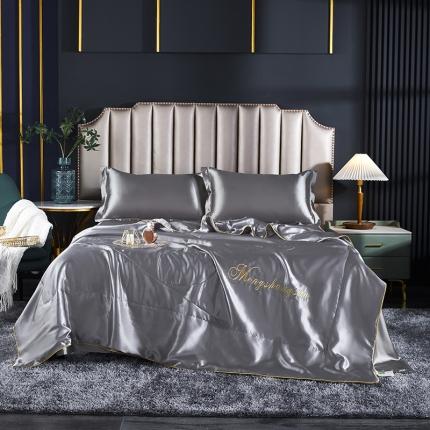 91家纺网 家纺一手货源 找家纺 梦尚舒2025年新款水洗天丝夏被四件套真丝冰丝夏凉被 爵士灰