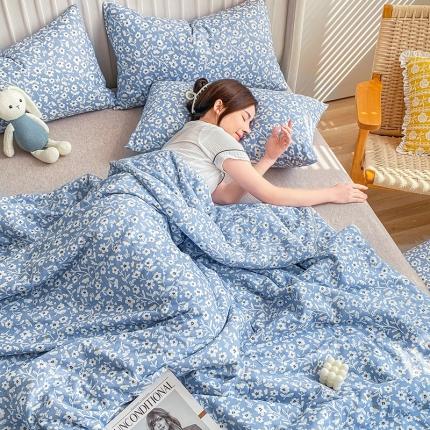 吾秀家居  2022新款A类全棉有氧双层纱夏被 恬淡-蓝