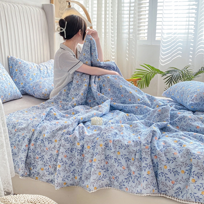 91家纺网 家纺一手货源 找家纺 吾秀家居  2022新款A类全棉有氧双层纱夏被 香橙