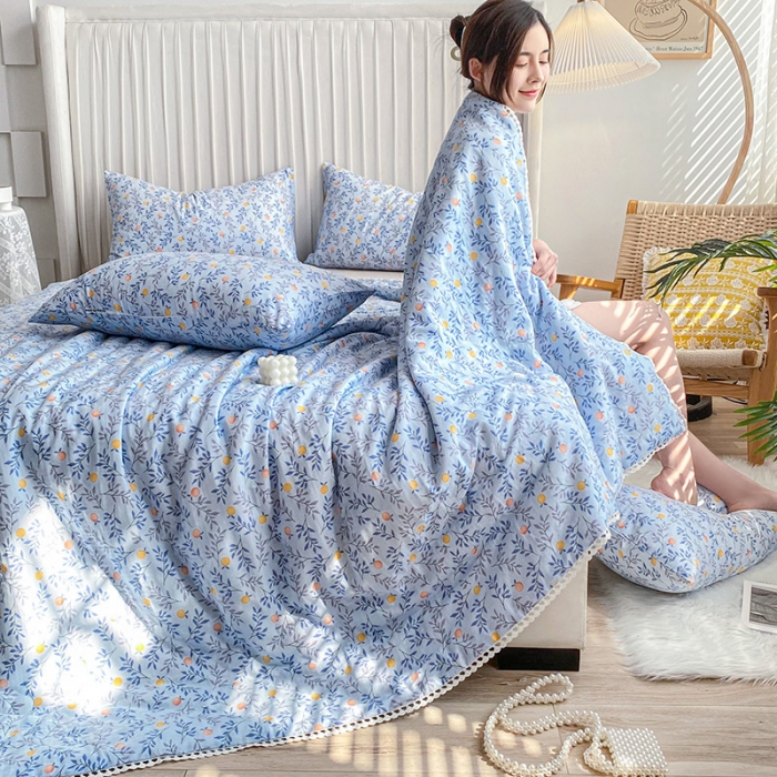 91家纺网 家纺一手货源 找家纺 吾秀家居  2022新款A类全棉有氧双层纱夏被 香橙