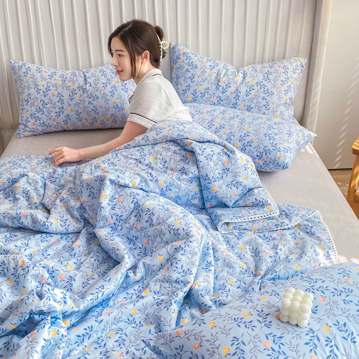 91家纺网 家纺一手货源 找家纺 吾秀家居  2022新款A类全棉有氧双层纱夏被 香橙