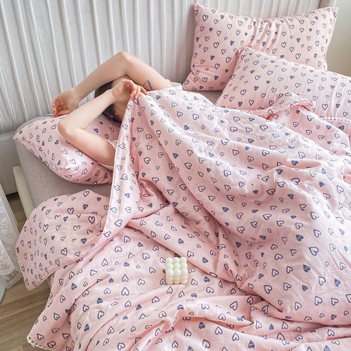 91家纺网 家纺一手货源 找家纺 吾秀家居  2022新款A类全棉有氧双层纱夏被 幸运星-粉