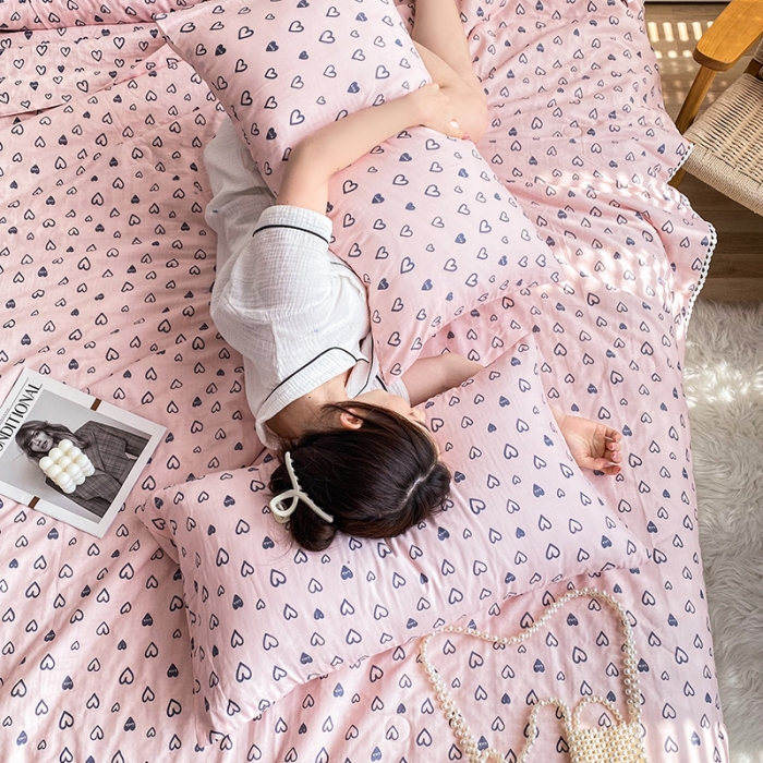 91家纺网 家纺一手货源 找家纺 吾秀家居  2022新款A类全棉有氧双层纱夏被 幸运星-粉