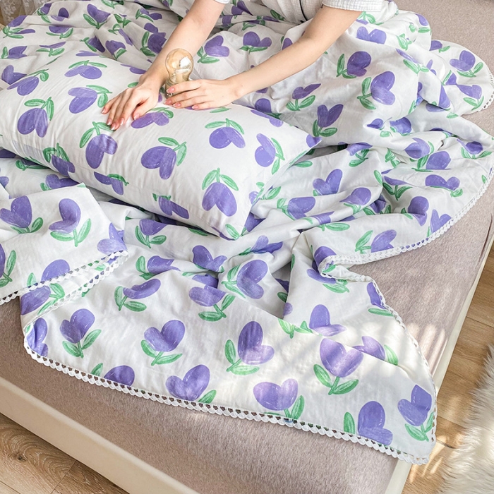 91家纺网 家纺一手货源 找家纺 吾秀家居  2022新款A类全棉有氧双层纱夏被 紫苏叶