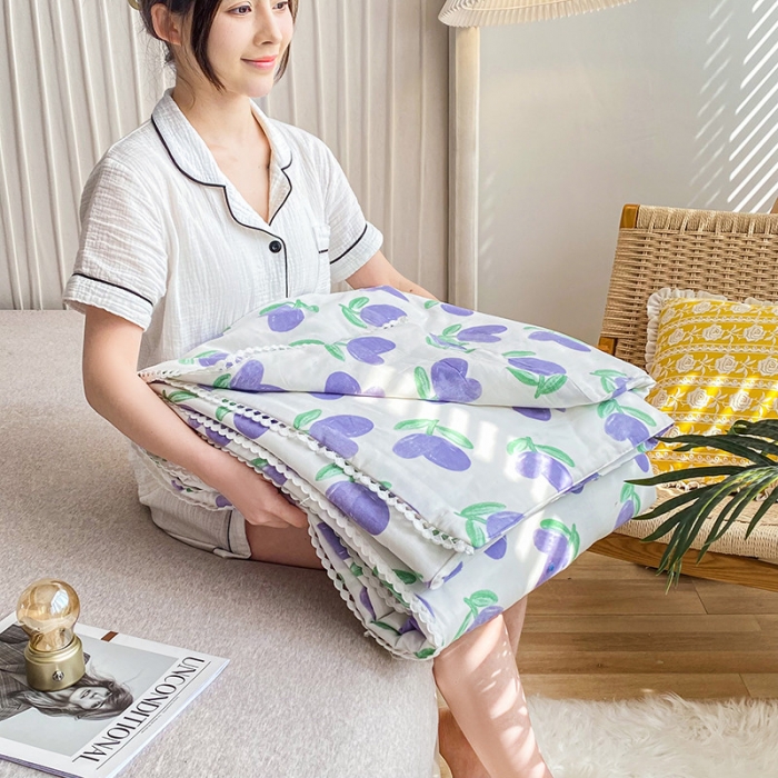 91家纺网 家纺一手货源 找家纺 吾秀家居  2022新款A类全棉有氧双层纱夏被 紫苏叶