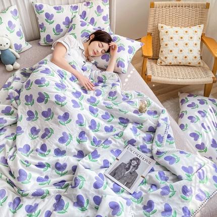 吾秀家居  2022新款A类全棉有氧双层纱夏被 紫苏叶