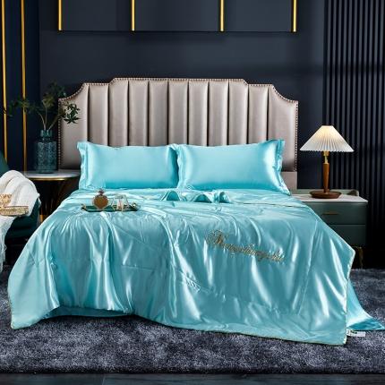 91家纺网 家纺一手货源 找家纺 梦尚舒2025年新款水洗天丝夏被四件套真丝冰丝夏凉被 天之蓝