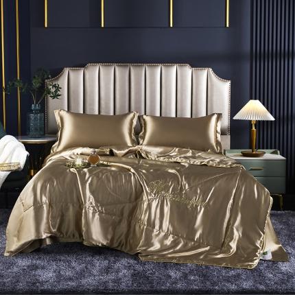 91家纺网 家纺一手货源 找家纺 梦尚舒2025年新款水洗天丝夏被四件套真丝冰丝夏凉被 香槟金