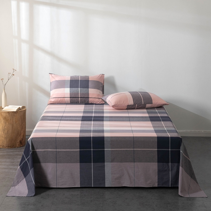 91家纺网 家纺一手货源 找家纺 久典 2022新款色织全棉水洗棉单品床单 都市风尚粉