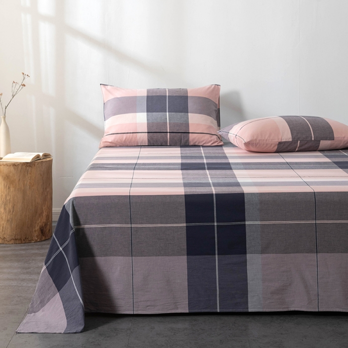 91家纺网 家纺一手货源 找家纺 久典 2022新款色织全棉水洗棉单品床单 都市风尚粉