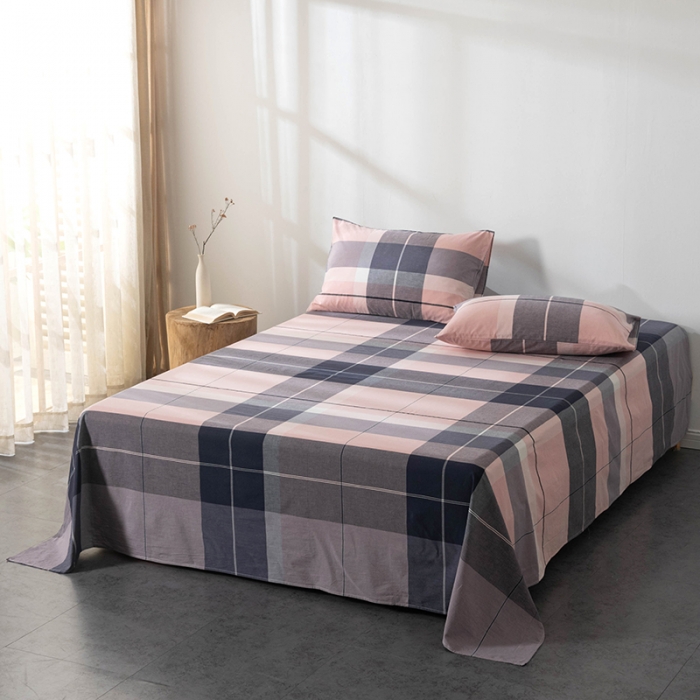 91家纺网 家纺一手货源 找家纺 久典 2022新款色织全棉水洗棉单品床单 都市风尚粉