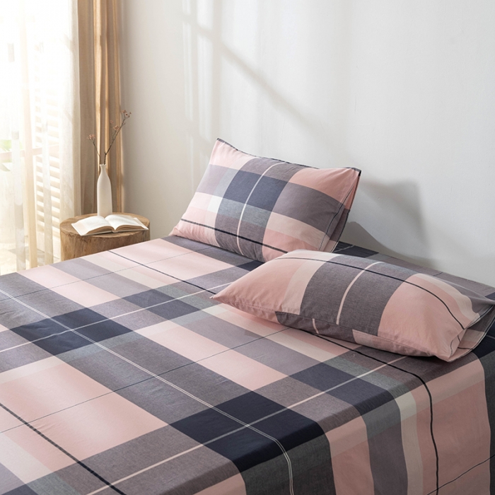 91家纺网 家纺一手货源 找家纺 久典 2022新款色织全棉水洗棉单品床单 都市风尚粉