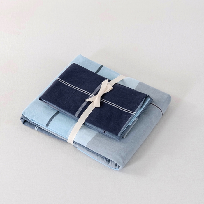 91家纺网 家纺一手货源 找家纺 久典 2022新款色织全棉水洗棉单品床单 都市风尚蓝