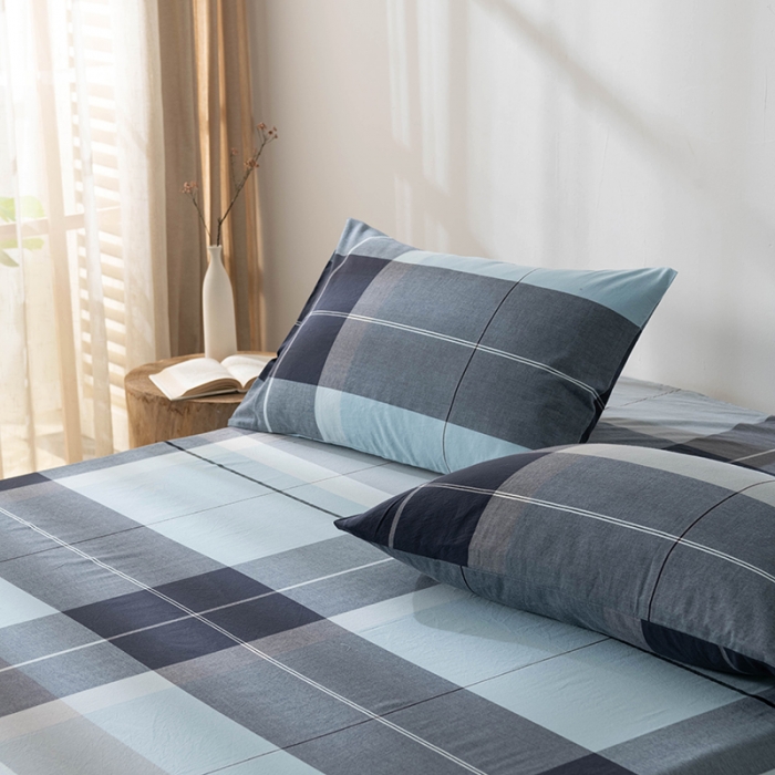 91家纺网 家纺一手货源 找家纺 久典 2022新款色织全棉水洗棉单品床单 都市风尚蓝