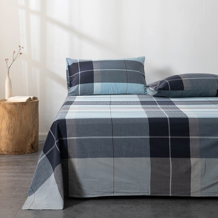 91家纺网 家纺一手货源 找家纺 久典 2022新款色织全棉水洗棉单品床单 都市风尚蓝