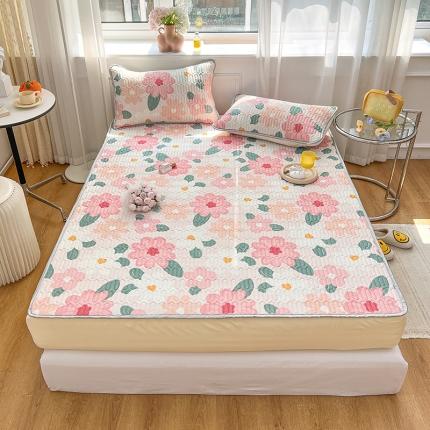 91家纺网 家纺一手货源 找家纺 寐居 2022新款0.5凉感丝床笠款乳胶凉席三件套 床笠款-花海