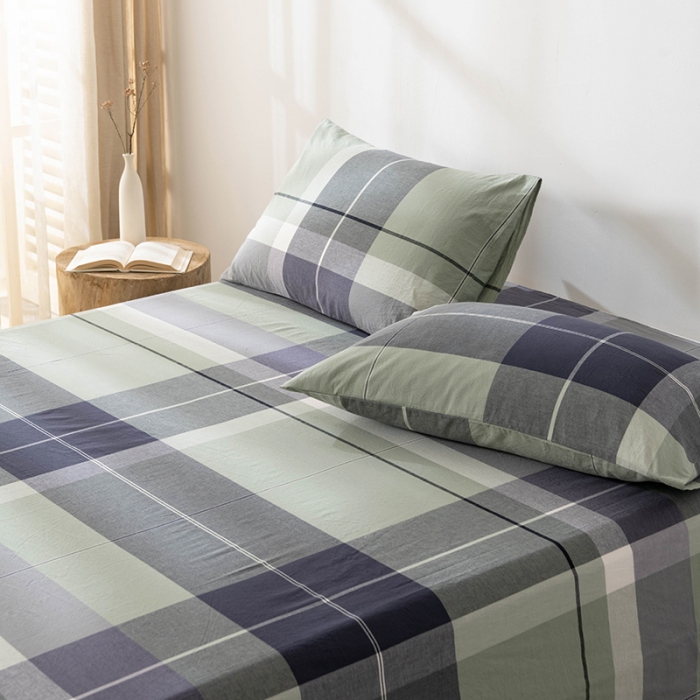 91家纺网 家纺一手货源 找家纺 久典 2022新款色织全棉水洗棉单品床单 都市风尚绿