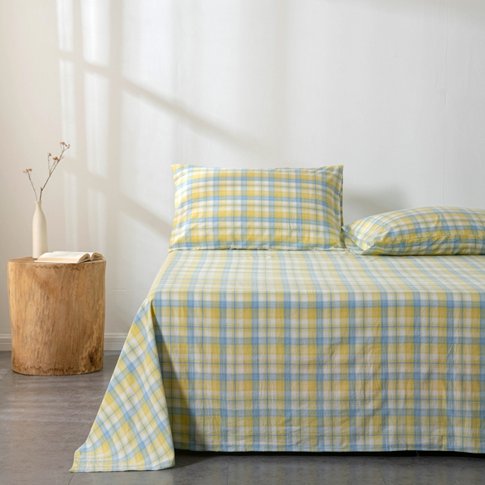 91家纺网 家纺一手货源 找家纺 久典 2022新款色织全棉水洗棉单品床单 清妍黄