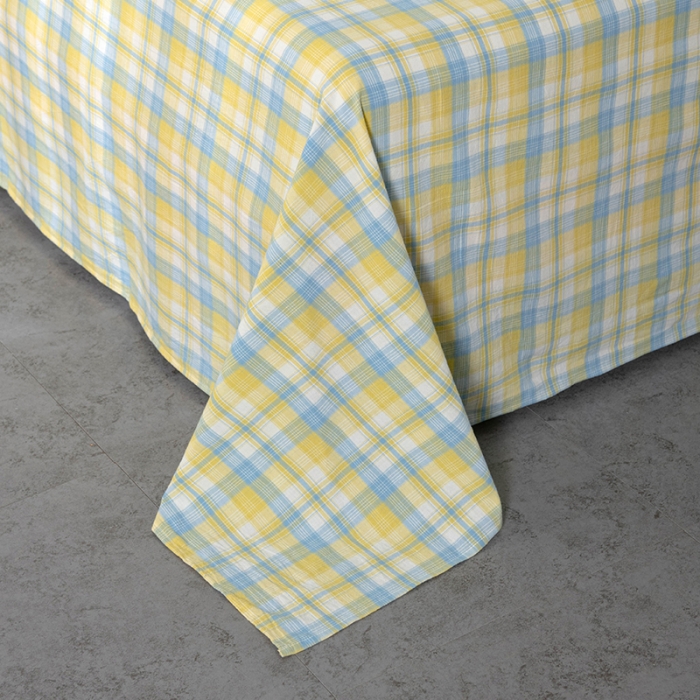 91家纺网 家纺一手货源 找家纺 久典 2022新款色织全棉水洗棉单品床单 清妍黄