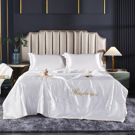 91家纺网 家纺一手货源 找家纺 梦尚舒2025年新款水洗天丝夏被四件套真丝冰丝夏凉被 珍珠白