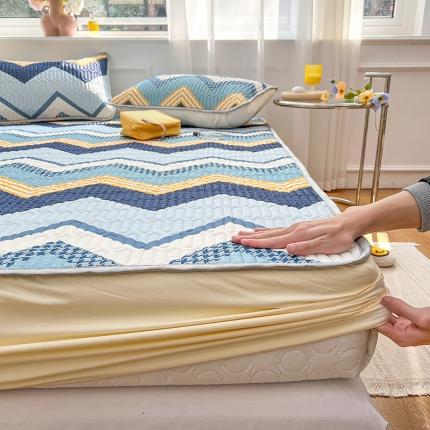 寐居 2022新款0.5凉感丝床笠款乳胶凉席三件套 床笠款-简约蓝