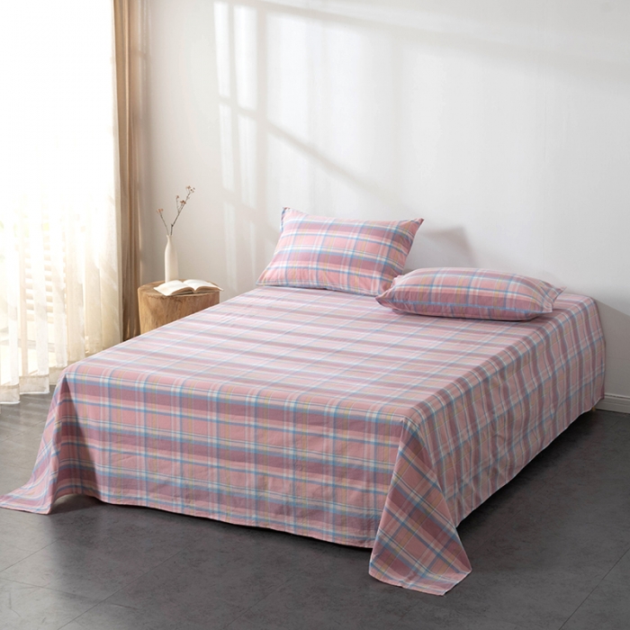 91家纺网 家纺一手货源 找家纺 久典 2022新款色织全棉水洗棉单品床单 韶华粉