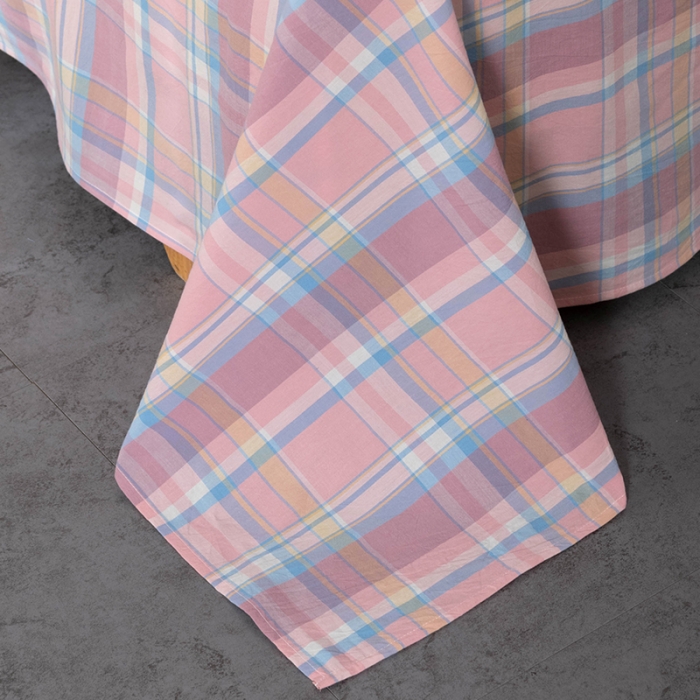 91家纺网 家纺一手货源 找家纺 久典 2022新款色织全棉水洗棉单品床单 韶华粉