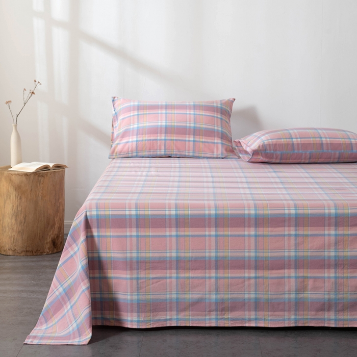 91家纺网 家纺一手货源 找家纺 久典 2022新款色织全棉水洗棉单品床单 韶华粉