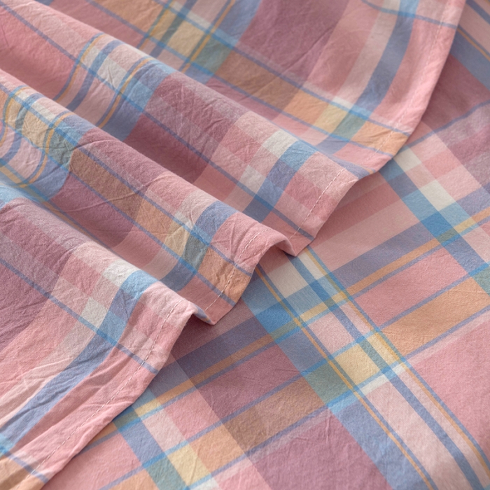 91家纺网 家纺一手货源 找家纺 久典 2022新款色织全棉水洗棉单品床单 韶华粉