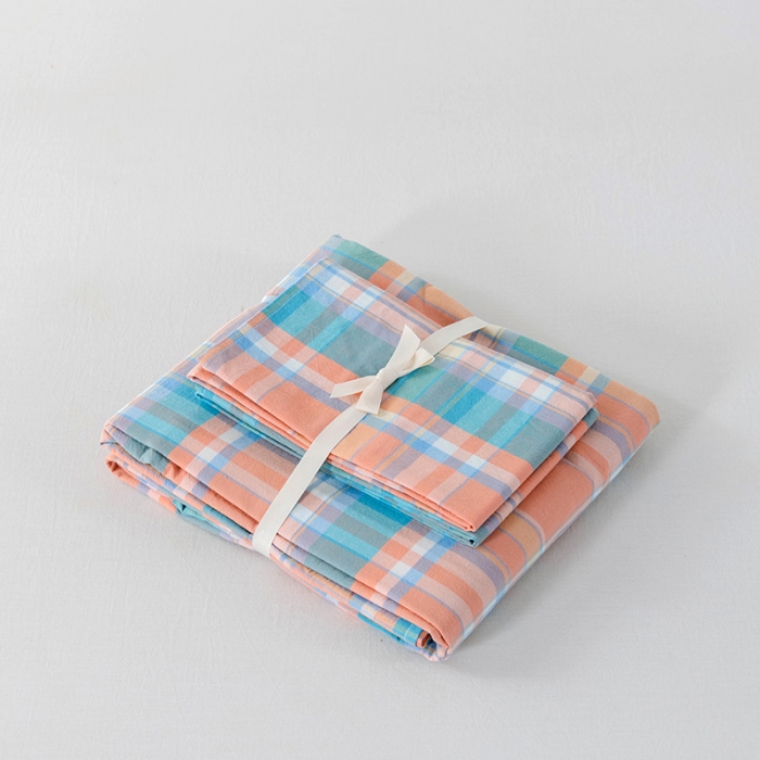 91家纺网 家纺一手货源 找家纺 久典 2022新款色织全棉水洗棉单品床单 韶华桔