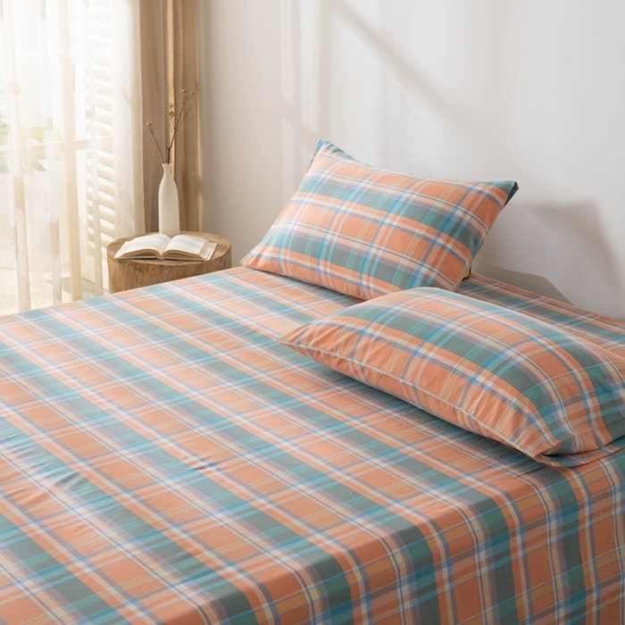 91家纺网 家纺一手货源 找家纺 久典 2022新款色织全棉水洗棉单品床单 韶华桔