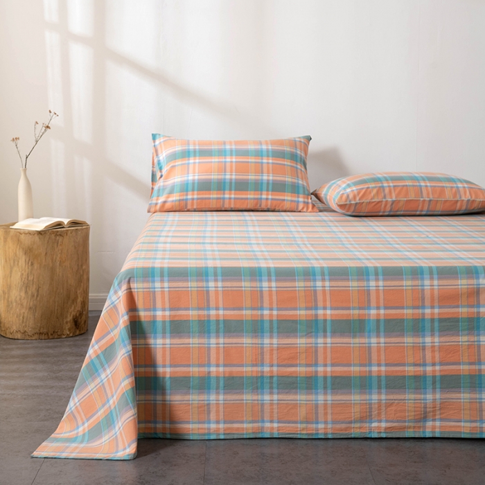 91家纺网 家纺一手货源 找家纺 久典 2022新款色织全棉水洗棉单品床单 韶华桔