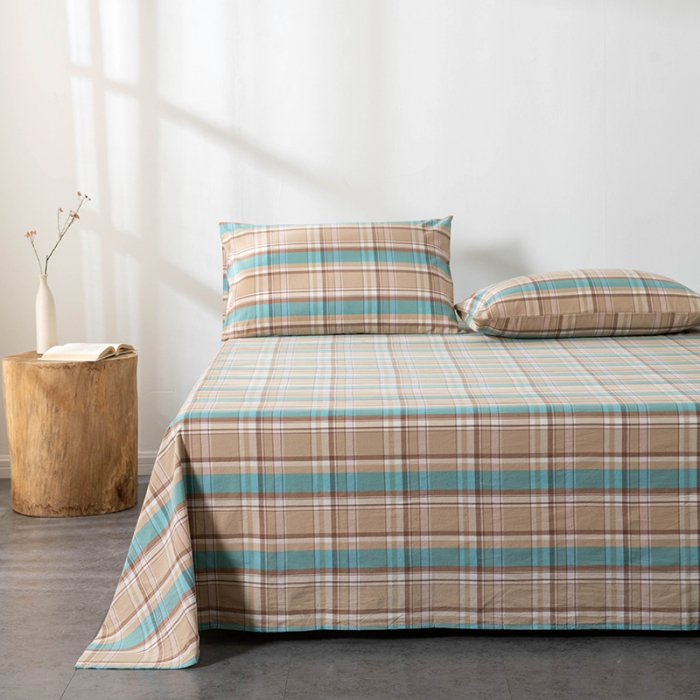 91家纺网 家纺一手货源 找家纺 久典 2022新款色织全棉水洗棉单品床单 韶华咖