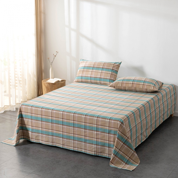 91家纺网 家纺一手货源 找家纺 久典 2022新款色织全棉水洗棉单品床单 韶华咖