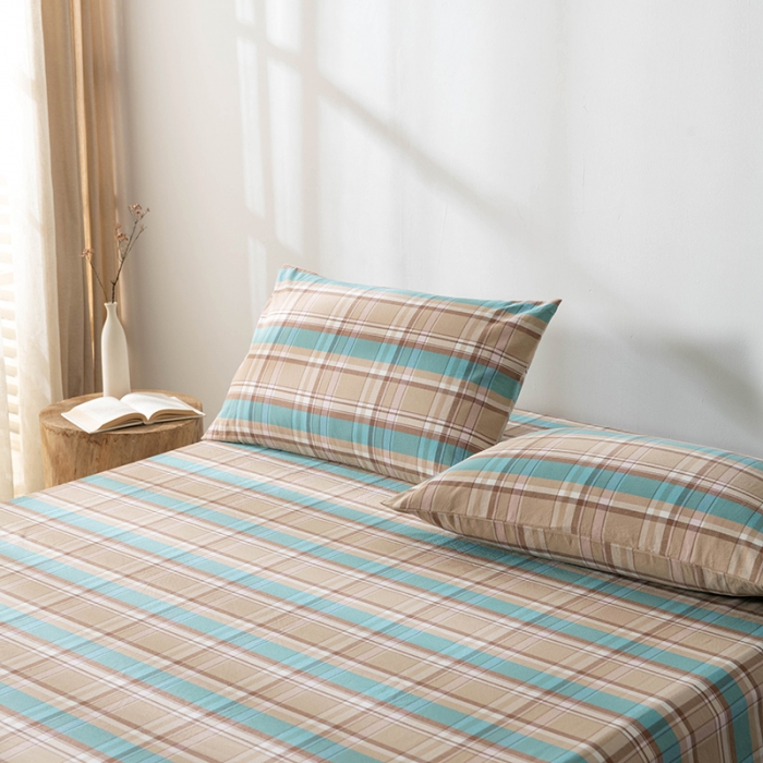 91家纺网 家纺一手货源 找家纺 久典 2022新款色织全棉水洗棉单品床单 韶华咖