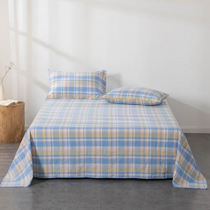 91家纺网 家纺一手货源 找家纺 久典 2022新款色织全棉水洗棉单品床单 韶华蓝