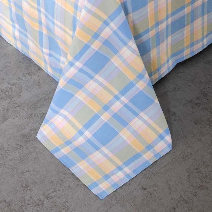 91家纺网 家纺一手货源 找家纺 久典 2022新款色织全棉水洗棉单品床单 韶华蓝