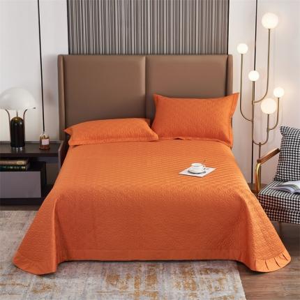 金龙家纺 60S长绒棉纯色床盖三件套夹棉床单直播 天竺橘