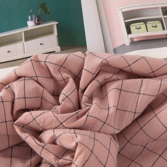 91家纺网 家纺一手货源 找家纺 天瑜 2024新款棉花芯色织水洗棉夏被 豆沙小格