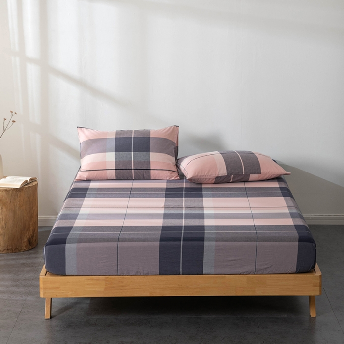 91家纺网 家纺一手货源 找家纺 久典 2022新款色织全棉水洗棉单品床笠 都市风尚粉