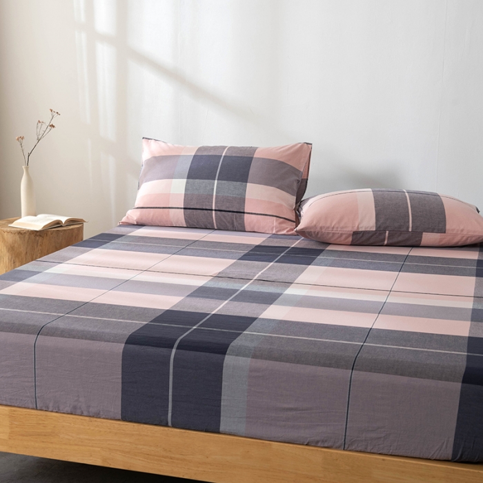 91家纺网 家纺一手货源 找家纺 久典 2022新款色织全棉水洗棉单品床笠 都市风尚粉