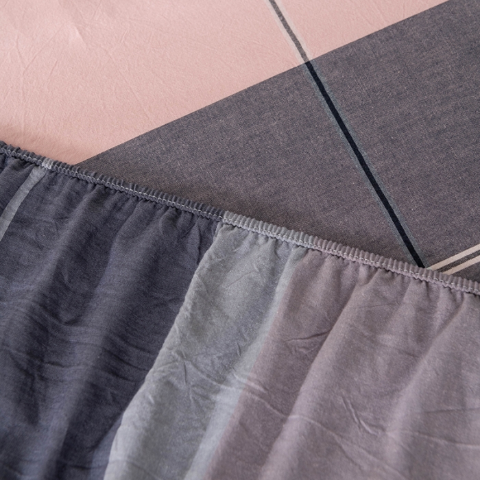 91家纺网 家纺一手货源 找家纺 久典 2022新款色织全棉水洗棉单品床笠 都市风尚粉