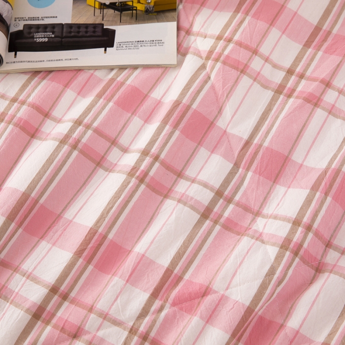 91家纺网 家纺一手货源 找家纺 天瑜 2024新款棉花芯色织水洗棉夏被 粉彩格