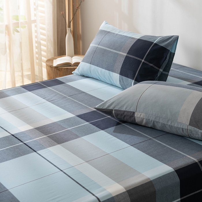 91家纺网 家纺一手货源 找家纺 久典 2022新款色织全棉水洗棉单品床笠 都市风尚蓝