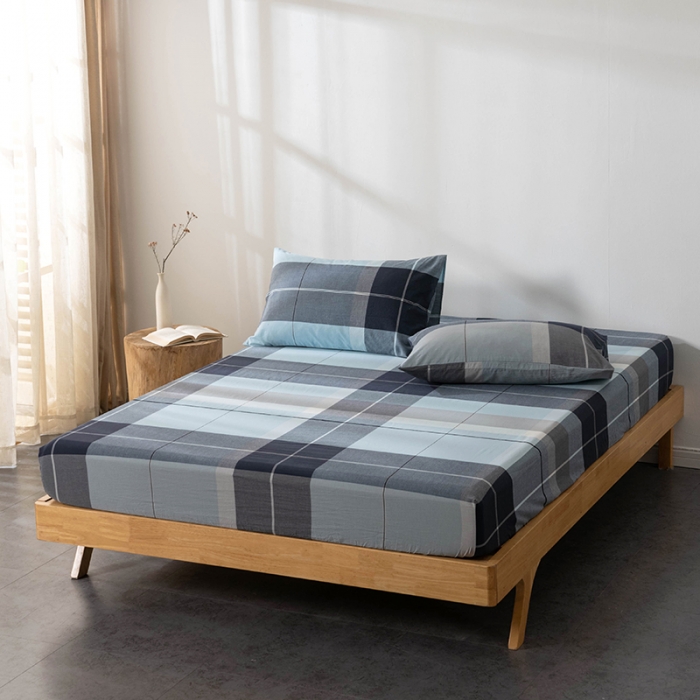 91家纺网 家纺一手货源 找家纺 久典 2022新款色织全棉水洗棉单品床笠 都市风尚蓝