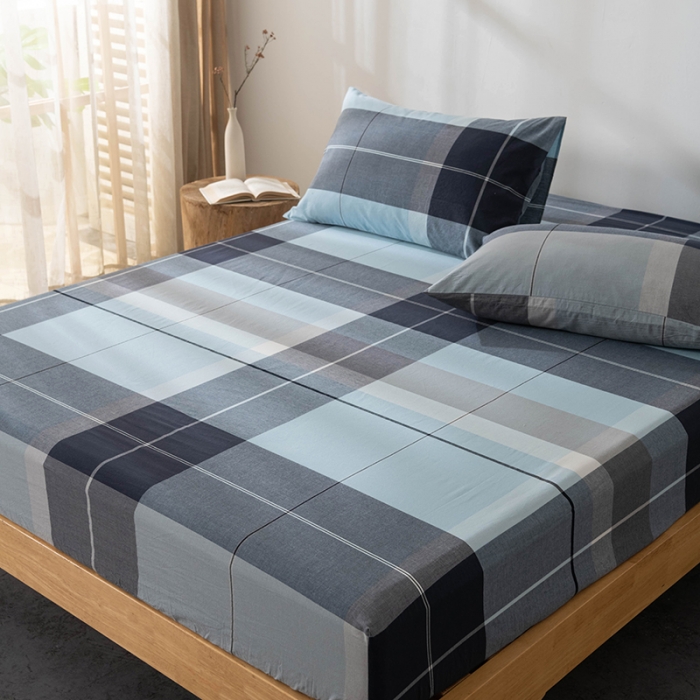 91家纺网 家纺一手货源 找家纺 久典 2022新款色织全棉水洗棉单品床笠 都市风尚蓝